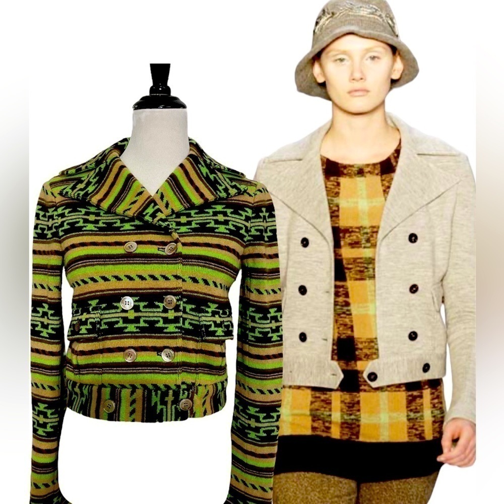 IISLI 2005 vintage runway Wool Sweater Crop Double Breasted neutral Jacket 4